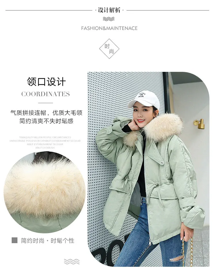 Осень и зима, стиль, корейский стиль, приталенный, с капюшоном, большой меховой воротник, для студентов, хлопковая стеганая одежда, пуховик C