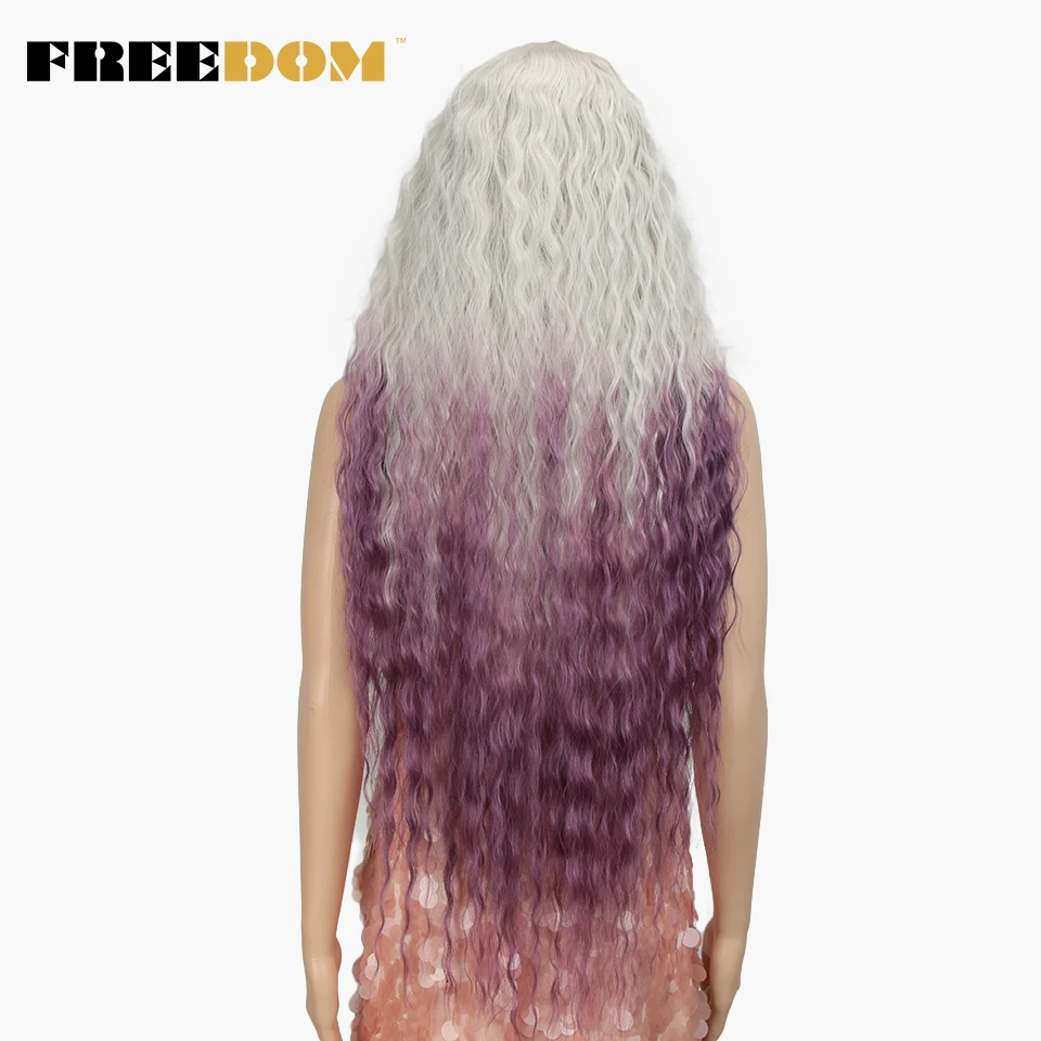 FREEDOM Synthetic Lace Front Wigs Deep 38 Inch Supper Long Fashion Gray Purple Ombre Orange 5 Color Hair Wigs For Black Women