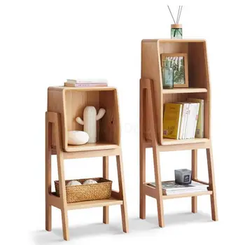

Solid Wood Side Cabinet Nordic Oak Shelf Modern Simple Bookshelf Small Household Living Room Storage Ca