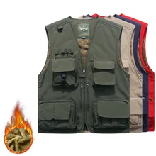 Осень и Зима мульти-карманы мужской повседневный матовый и Толстый жилет теплый жилет флисовый фотожилет Мода 9811