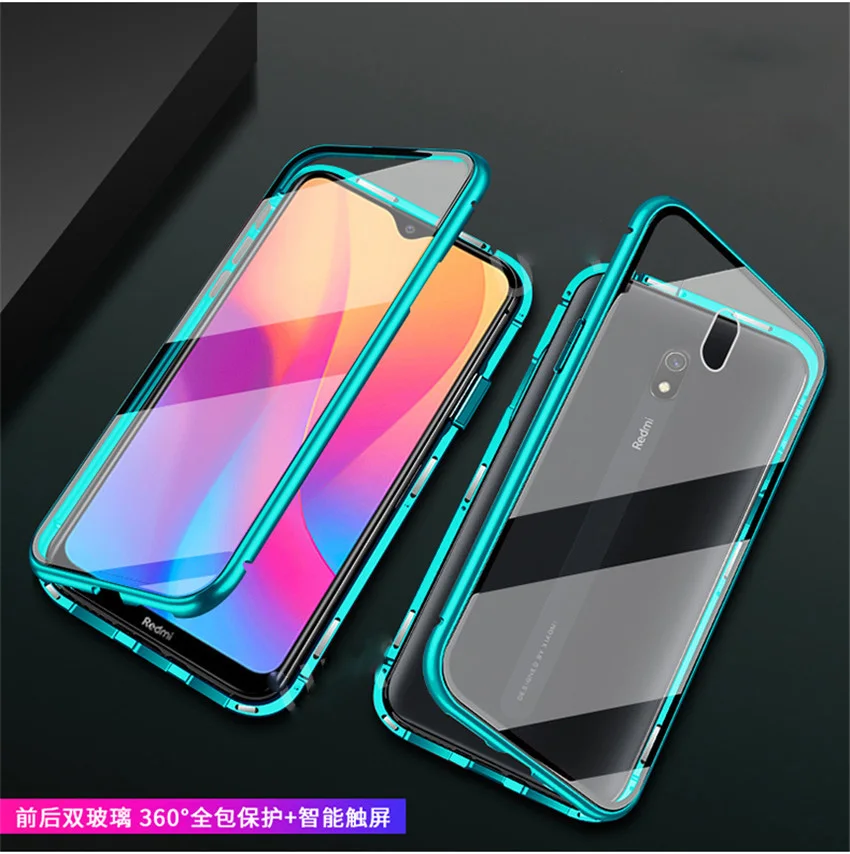 Двусторонний Магнитный чехол 360 с полной защитой для Xiaomi Redmi 8, задняя крышка из закаленного стекла для Xiaomi Redmi 8A Redmi 8, чехол - Цвет: green