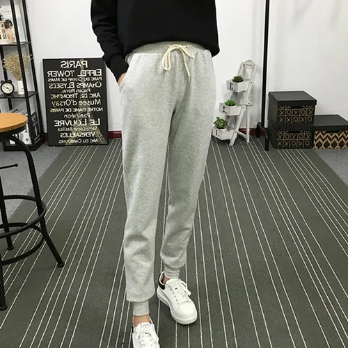 Light Gray Новинка, Осенние новые штаны для фитнеса, женские штаны для отдыха, гладкие штаны для отдыха для женщин, одноцветные повседневные штаны-шаровары - Цвет: Light Gray