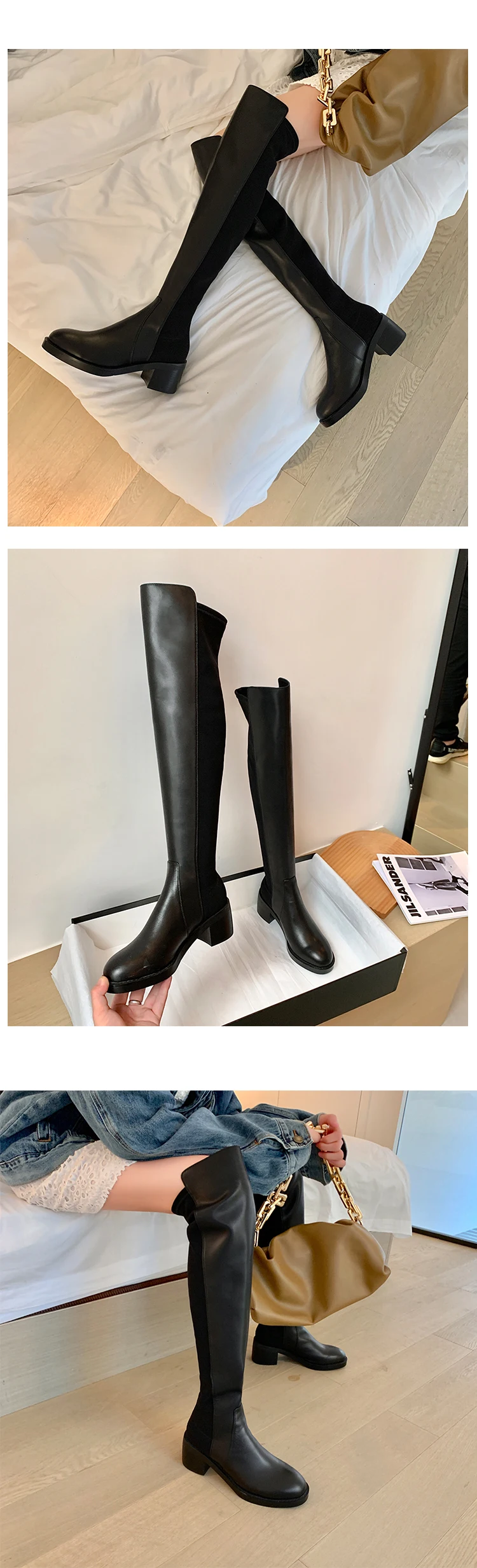 22-24.5cm microfibra elástico boot shaft + couro