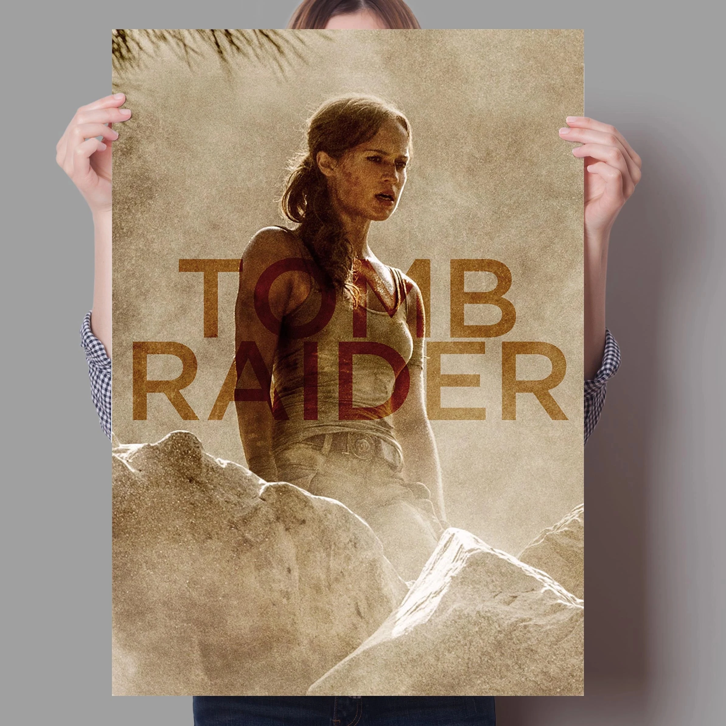 Clássico ação aventura filme lara croft tomb raider família arte da parede  decoração poster presente angelina jolie estrelado material de lona