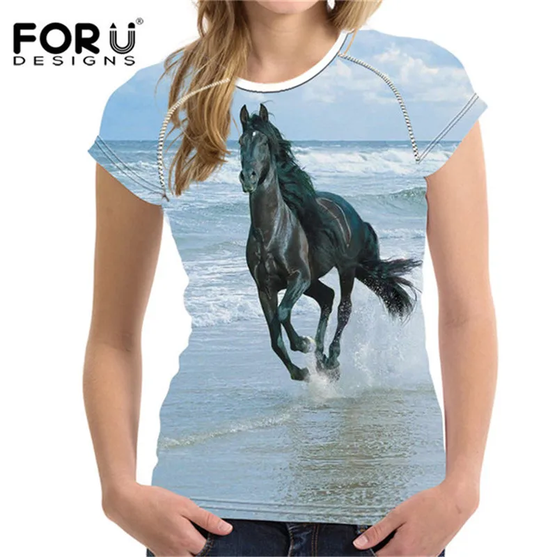 FORUDESIGNS/женские футболки в стиле Харадзюку с лошадью; женские летние топы с животными; футболки; женские модные футболки; женские футболки; Vetement Femme - Цвет: W648BV