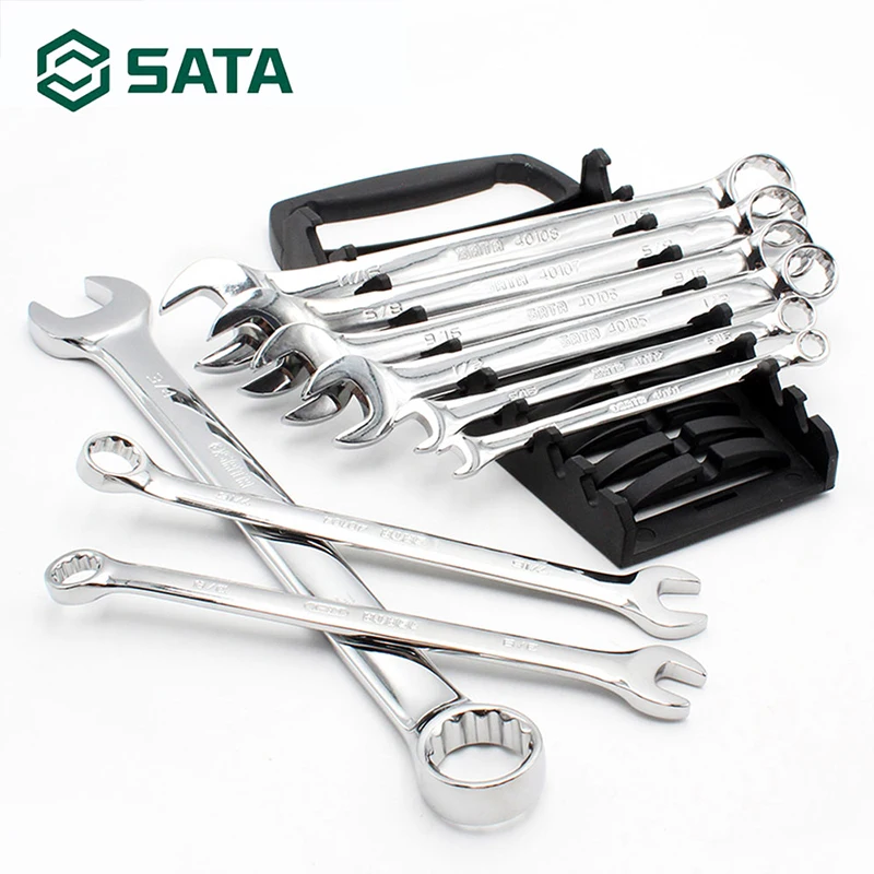 

9PCS SATA Imperial Full Polishing Wrench Tool Set Plum Blossom Combination Wrench Set Auto Home Repair Tool 09019