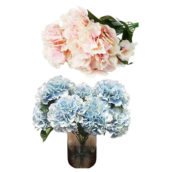 

2 PCS Artificial Hydrangea Flower 5 Big Heads Bouquet (Diameter 7 Inch Each Head), Blue & Pink