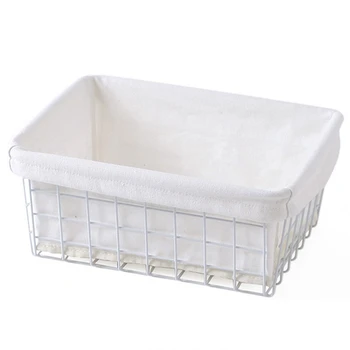 

BESTHousehold Storage Basket Iron Art Japanese Style Organizer With Cloth Bag For Debris Kitchen Sundries Food White