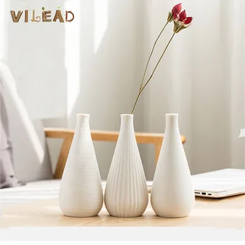 

VILEAD 22CM White Ceramic Vases With Stripes Modern Minimalist Nordic Artistic Vase Flower Hydroponic Vase Home Decoration