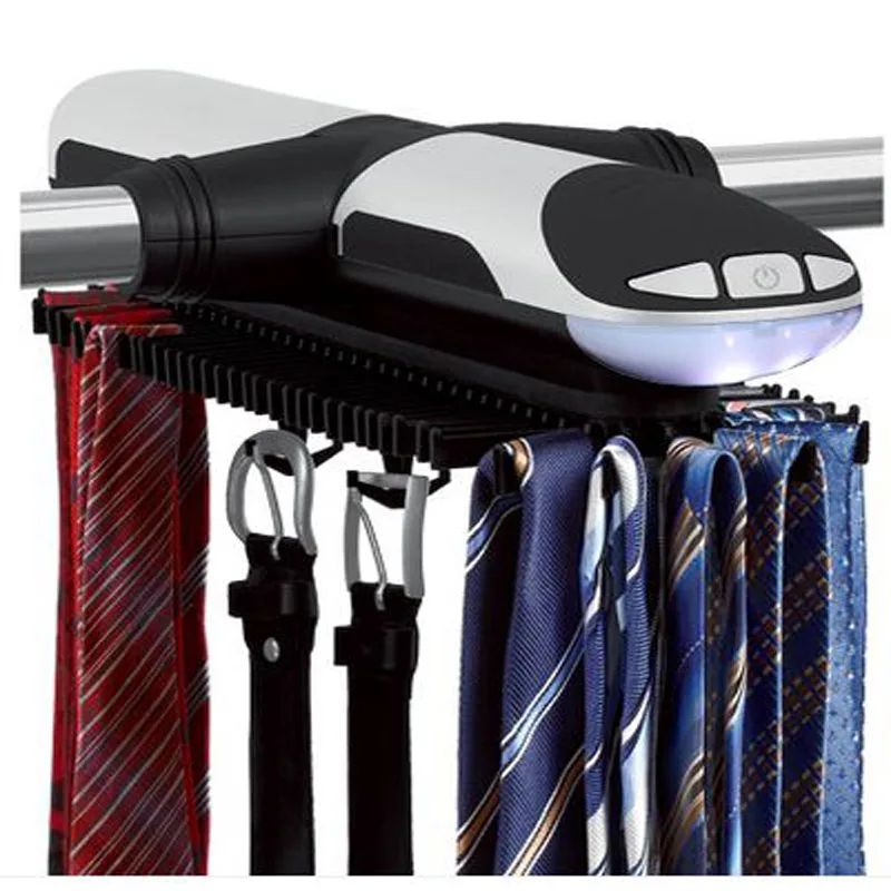 

Electric Tie Rack with LED Automatic Tie Belt Hanger Holds up to 72 ties and 8 belts Silverelectronic Automatic Revolving Tie an