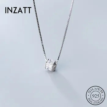 

INZATT Real 925 Sterling Silver Zircon Round Pendant Choker Necklace For Fashion Women Party Fine Jewelry Cute Accessories
