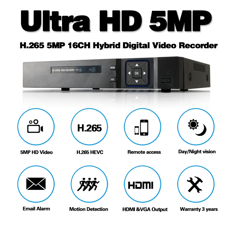 Камера видеонаблюдения 16 каналов AHD DVR 5 МП NVR 2560*1920P Мп|Видеорегистратор для
