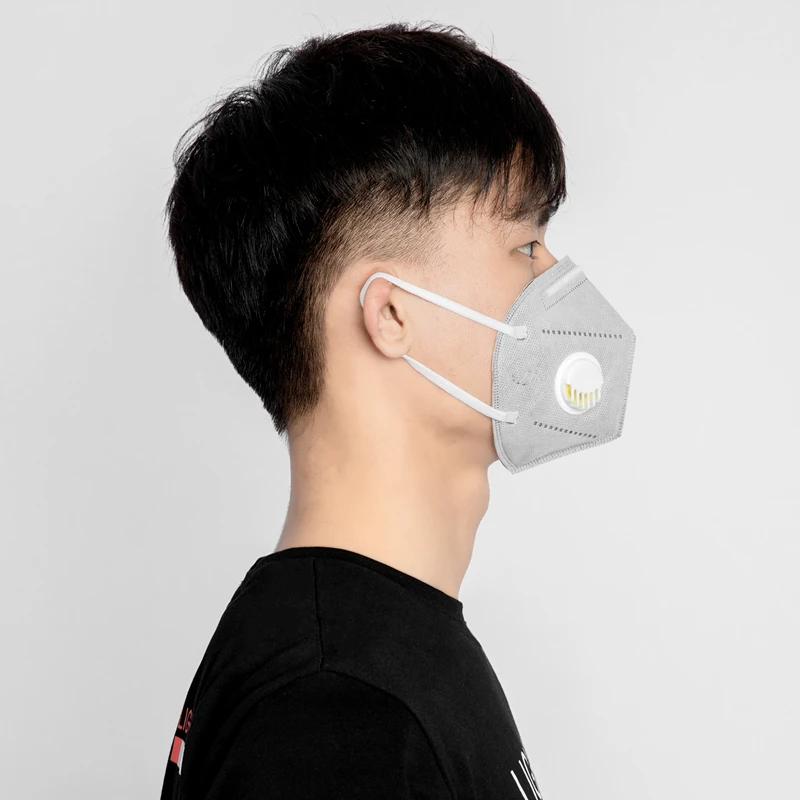 

5pcs Gray Earband Type KN95 Vertical Folding Protective Mask Adult Dustproof Mask Respirator With Breathing Valve N95 Mouth Mask
