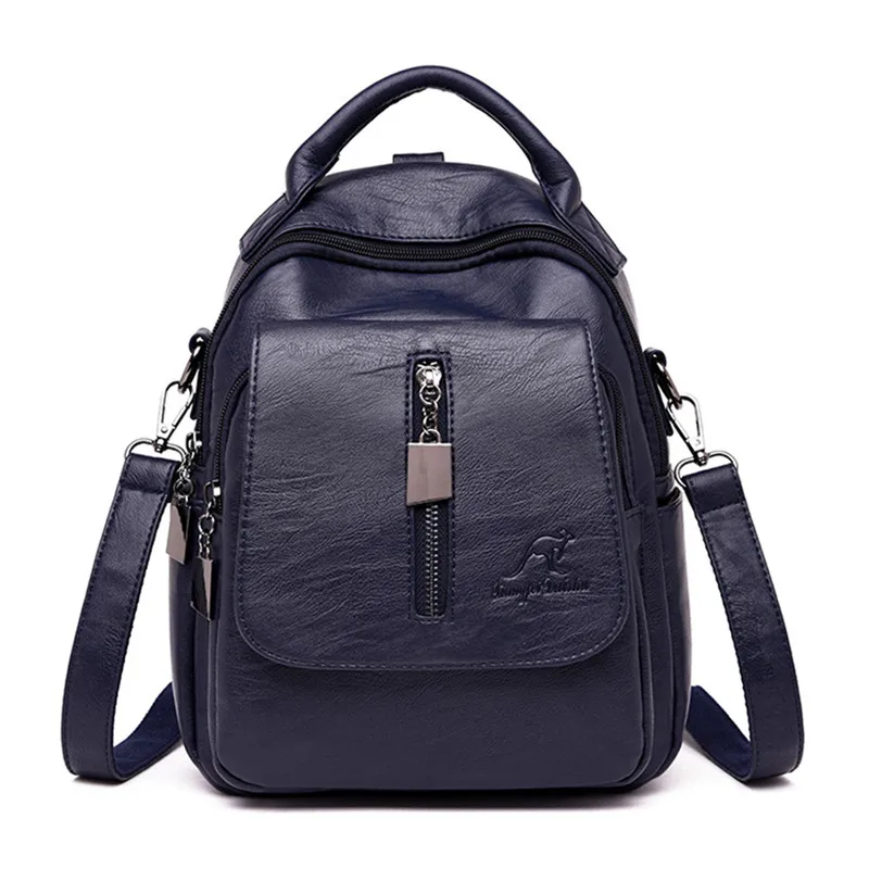 Sac A Dos многофункциональный женский кожаный рюкзак женская школьная сумка через плечо рюкзак для путешествий для девочек-подростков mochila feminina - Цвет: BLUE
