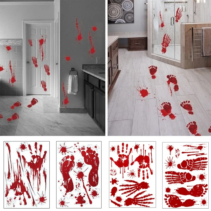 3D ужас Хэллоуин украшения окна настенные наклейки окровавленный отпечаток