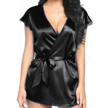 Женские пижамы, кардиган, сексуальный, v-образный вырез, короткий рукав, шнуровка, модные, летние, повседневные, свободные, однотонные, ночное белье, Халат