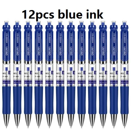 Blue 12pcs 12 шт. 0,5 мм пресс-тип гелевая чернильная ручка офисная, деловая печать для встречи черный синий красный тест для экзамена старшеклассников Deli S01 - Цвет: Blue 12pcs