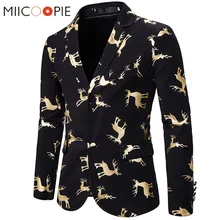Платья для выпускного вечера, рождественские блейзеры, мужские костюмы с золотым бронзовым принтом лося, повседневный деловой приталенный пиджак для мужчин, Veste Mariage Homme