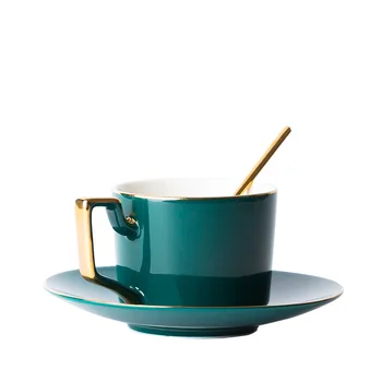 

LUXURIOUS CERAMIC COFFEE CUP AND SAUCER SET FLOWER TEA BLACK TEA DARK GREEN NORDIC GIFT CUP