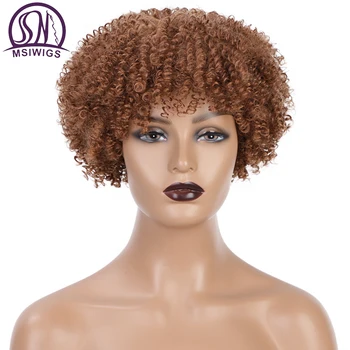 

MSIWIGS European and American Ladies Wigs African Short Kinkly Curly Hair Womne's Fashion Fluffy Chemical Synthetic Wig Headgear