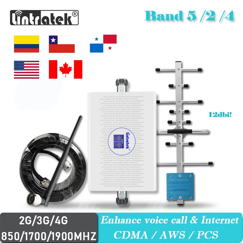 Lintratek усилитель сигнала UMTS CDMA 850 шт. 1900 AWS 1700 МГц 4G 3G 2G ретранслятор сотовый