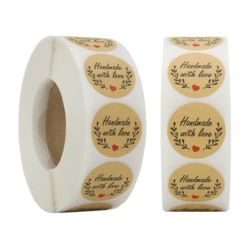 

500pcs/roll Labels Round Natural Kraft Thank You Sticker Seal Label Handmade With Love Sticker Adhesive Paper Stationery Sticker