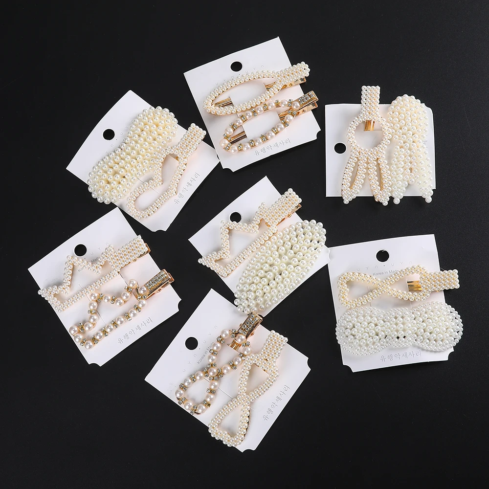 Модные заколки для волос с жемчугом 2 шт./компл. геометрические узоры женщин челки