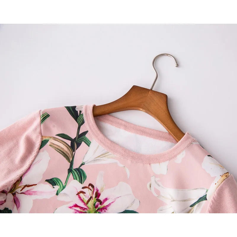 SEQINYY Высококачественная Толстовка осень весна модный дизайн женский свободный вязаный Романтический пуловер с цветочным принтом лилии