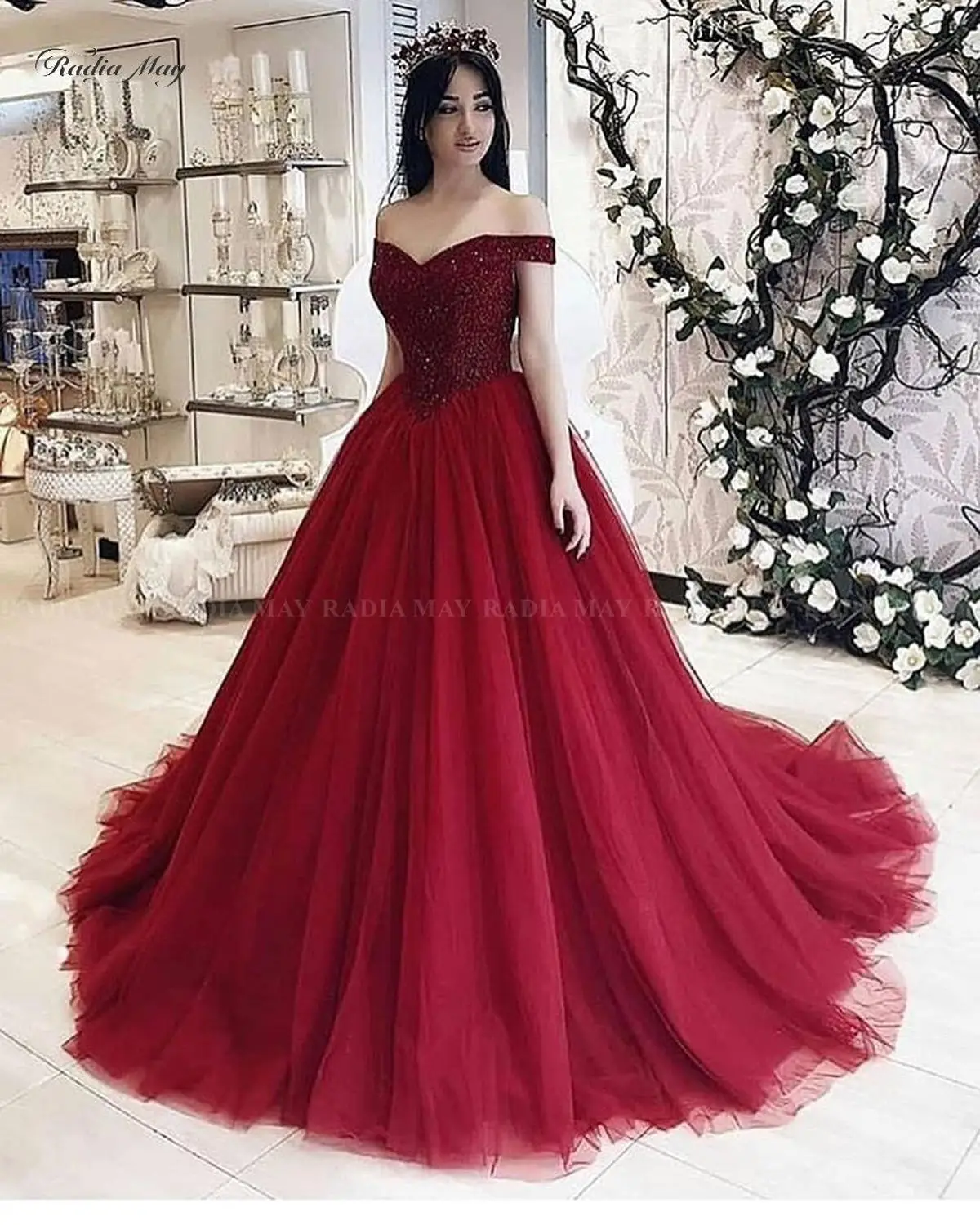 Burgundy Арабские синие расшитые бусами фатиновые Бальные платья Vestidos de dulce 16 Бордовое платье для балла маскарада вечерние платья - Цвет: Burgundy