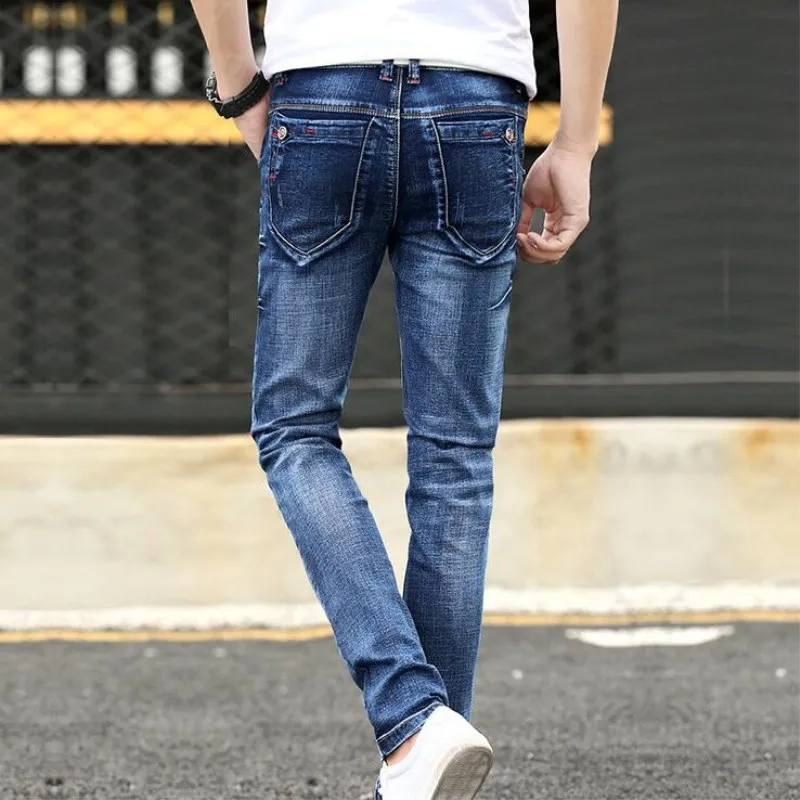 Зимние теплые джинсы мужские модные джинсовые узкие брюки корейский стиль Высокое качество Толстые флисовые джинсы мужские рваные эластичные узкие брюки