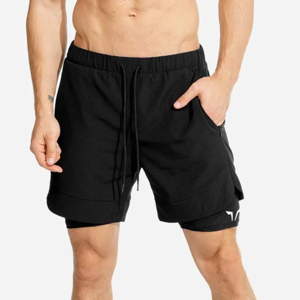 

New Fitness Men's Training Pants Lined With Running Basketball Nylon Four-Way Stretch Fake Two-Piece Double-Layer Shorts