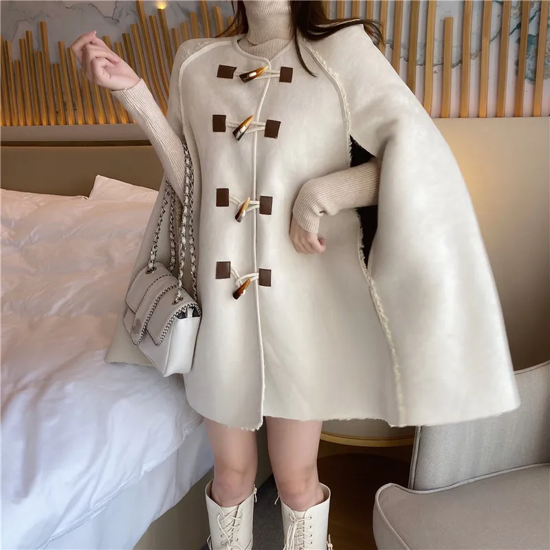 RUGOD, винтажная женская накидка, пальто с круглым вырезом, с роговыми пуговицами, без рукавов, толстая зимняя куртка, Дамская мода, элегантное негабаритное пальто для женщин