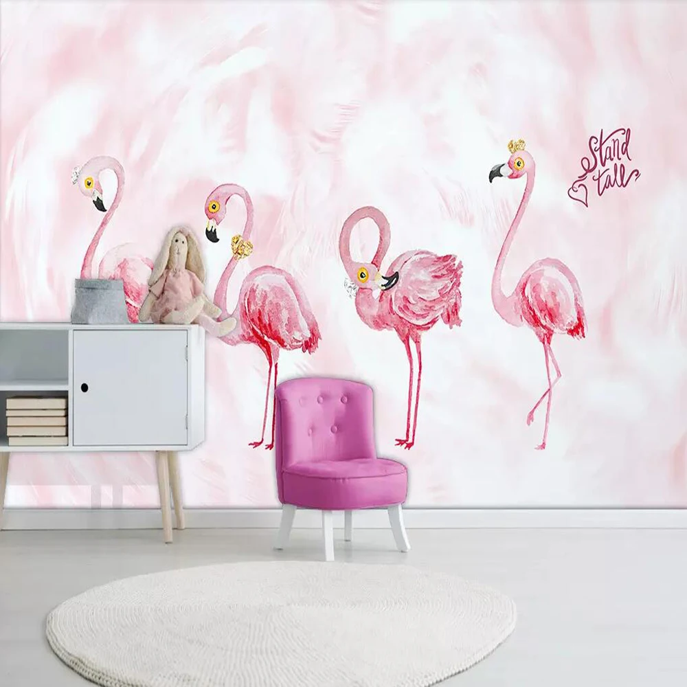 

Drop Shipping Custom Large 3D Wallpaper Murals Simple Hand-painted Feather Flamingo Wall Painting Decorative Wallpaper Mural
