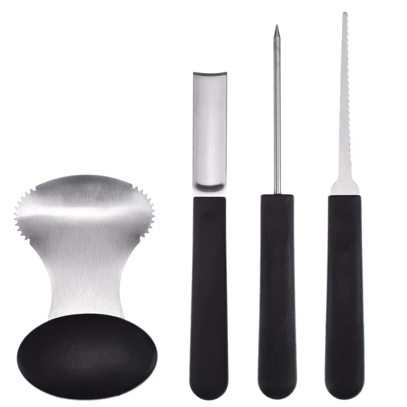 4 pcs Инструмент для изготовления тыквы на Хэллоуин, черная ручка, резной нож для Хэллоуина, семейная тыква, резной нож для Хэллоуина, декор для Хэллоуина, 4 шт - Цвет: 4 pcs