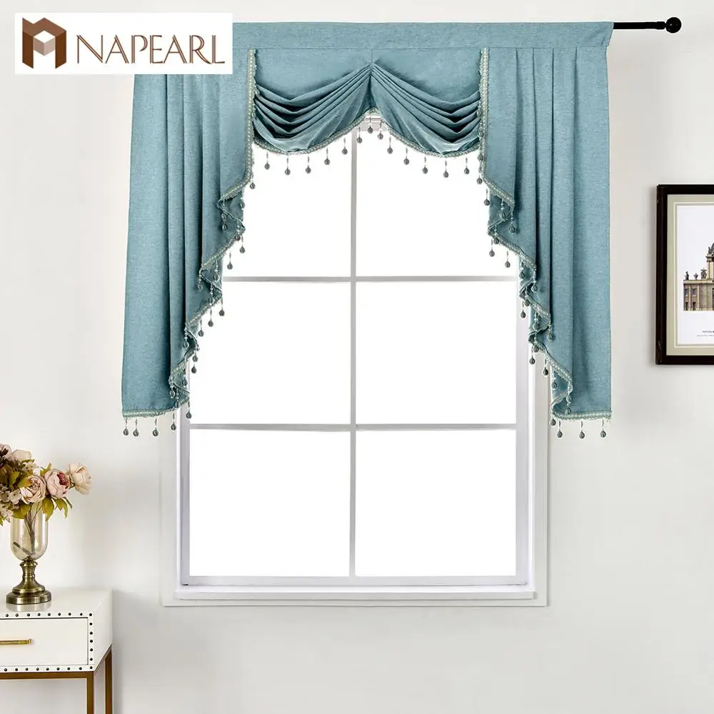 NAPEARL 1 Piece European Style Beads Valance Rustic Decorative Short Curtain Living Room Windows Thread Modern Drapes All Match