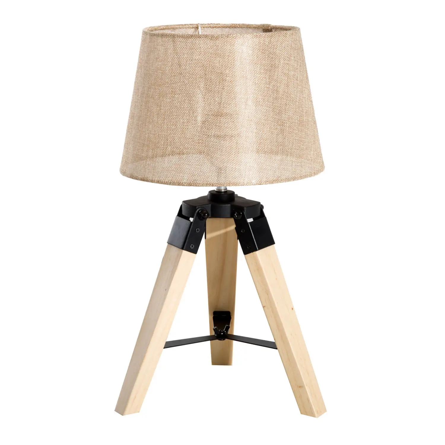 HOMCOM Lampara de Mesa imperna y Original con Base Tripode Madera Pantalla Tela Lino 24x24x45 см E27 макс. 40 Вт | Лампы и