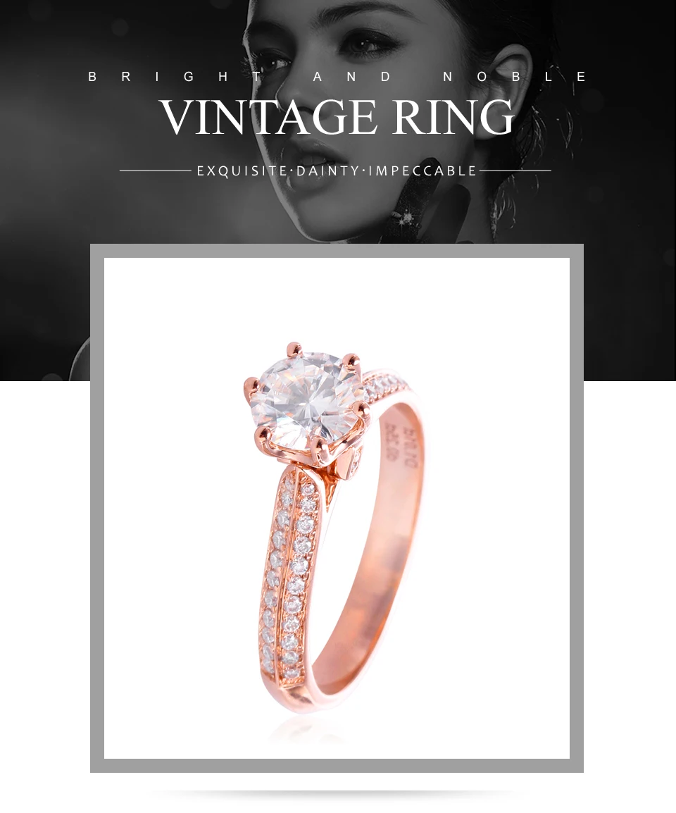 EDI роскошный 14k 585 искусственный бриллиант из розового золота обручальное кольцо 1CT Forever Classic Свадьба муассанитов ювелирные изделия для женщин подарок