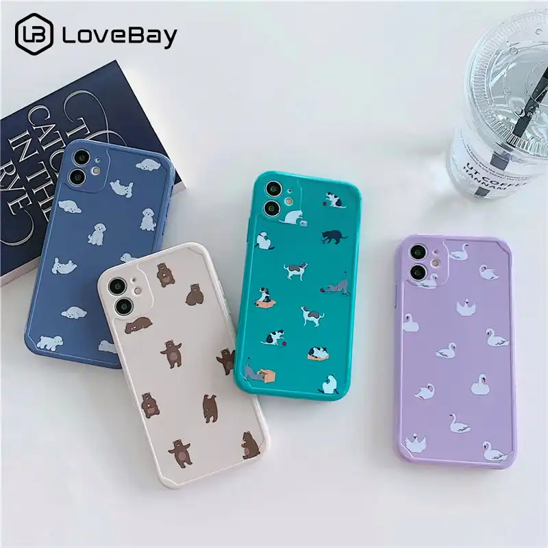 かわいい動物光沢のある犬スワンクマ電話ケースiphone 11 12ミニpro X Xr Xs最大7 8プラスse 文字保護ソフトカバー 電話用緩衝材 Aliexpress