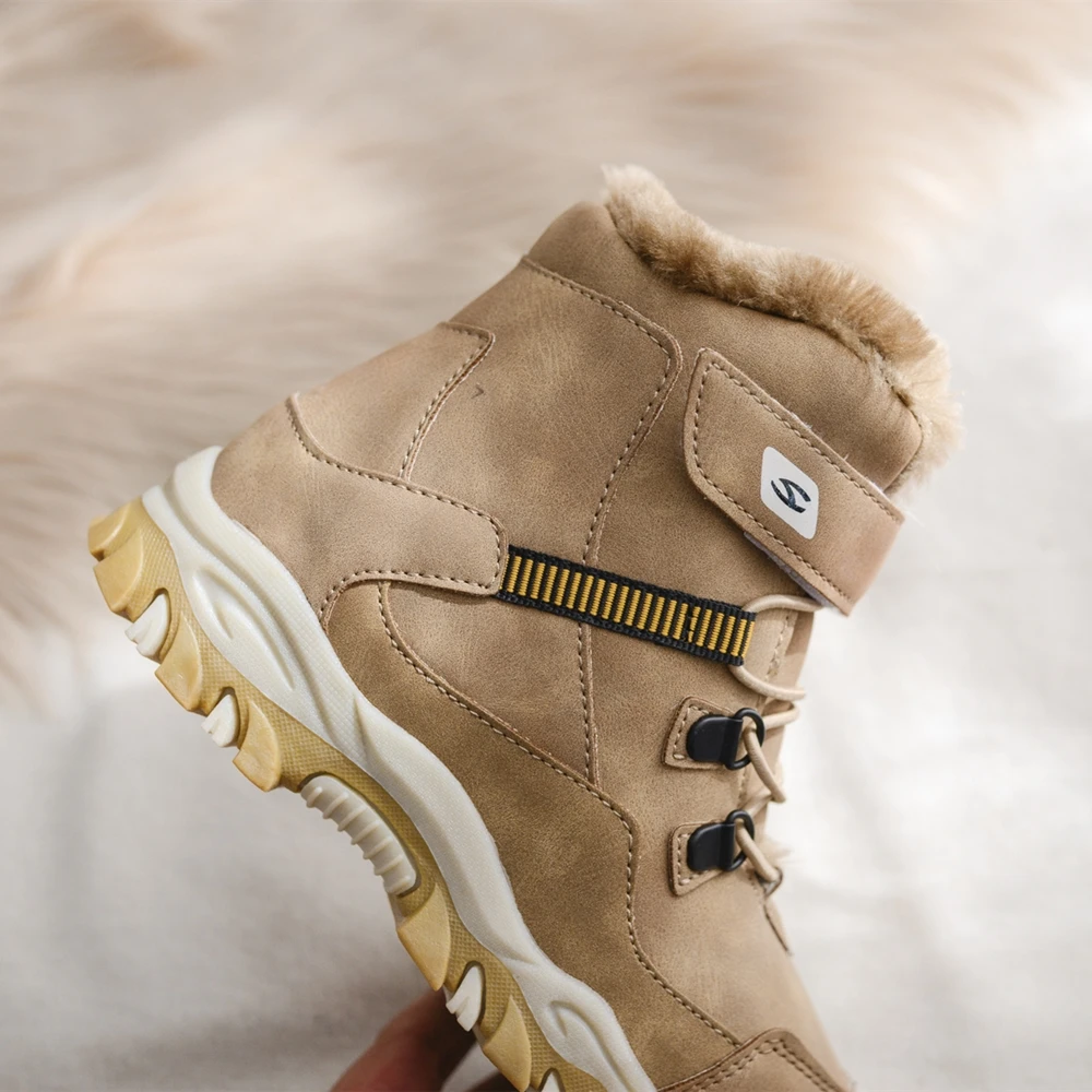 Winter Children Snow Boots Fur Warm Shoes Boys Sneaker Rubber Casual Shoe New Boys Footwear Waterproof Leather Boots Kids