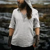 Camiseta Retro Medieval Cosplay de pirata vikingo Vintage informal para hombre con capucha Caballero Lino renacentista túnica nórdica vendaje camiseta ► Foto 2/6