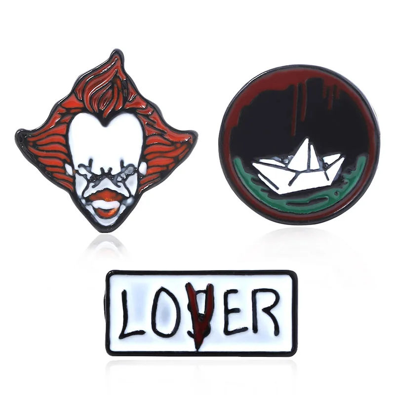 

Horror Movie Stephen King's It Brooch Pins It Role Pennywise Figure Ship Enamel Badge Pins For Kids Hallowmas Gifts Jewelry