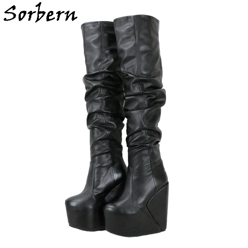 

Sorbern Made-To-Order Women Boots Over The Knee Wedges Invisible Platform Lady Boots Size 36 Custom Wide Fit Slip On Boots