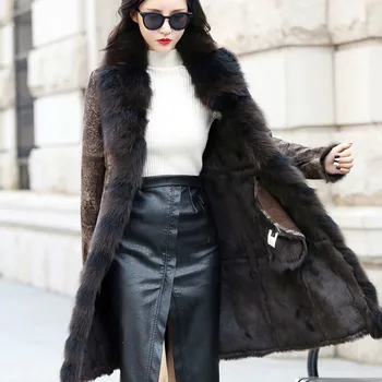 

Natural Real Fur Coat Double-faced Rabbit Lining Fox Fur Collar Genuine Leather Jacket Autumn Winter Coat Women Clothes 2020