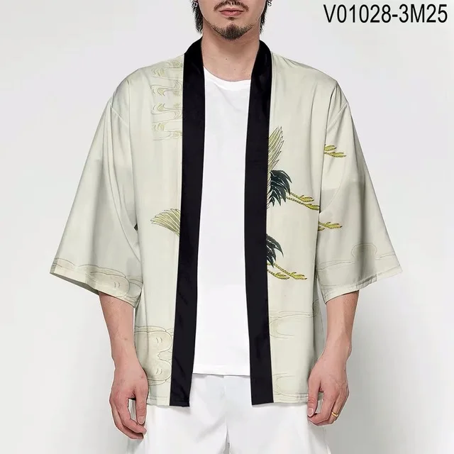 hf-365 Japanese Kimono shirt Haori Yukata 3D Printing Cosplay Women/Men Fashion Summer Casual Short Sleeve Streetwear samurai Kimonos - Color: hf-365
