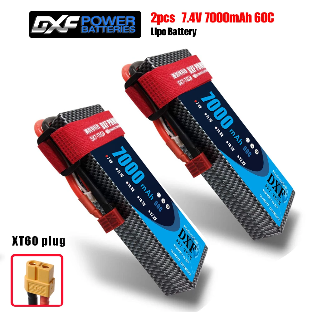 2 шт. DXF RC Lipo батарея 2s 7,4 V 2700mAh 20C 7000 60C 14,8 V 7000 60C для Wltoys 12428 feiyue 03 RC Q39 Запчасти для обновления - Цвет: 2S7000mahhardXT60