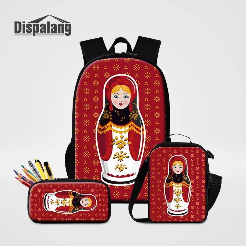 3 PCS Set7 Россия Матрёна кукла Матрёшка рюкзак с карандашом чехол 2 шт. набор студенческие школьные сумки книжные сумки для девочек Mochila женский рюкзак - Цвет: 3 PCS Set7