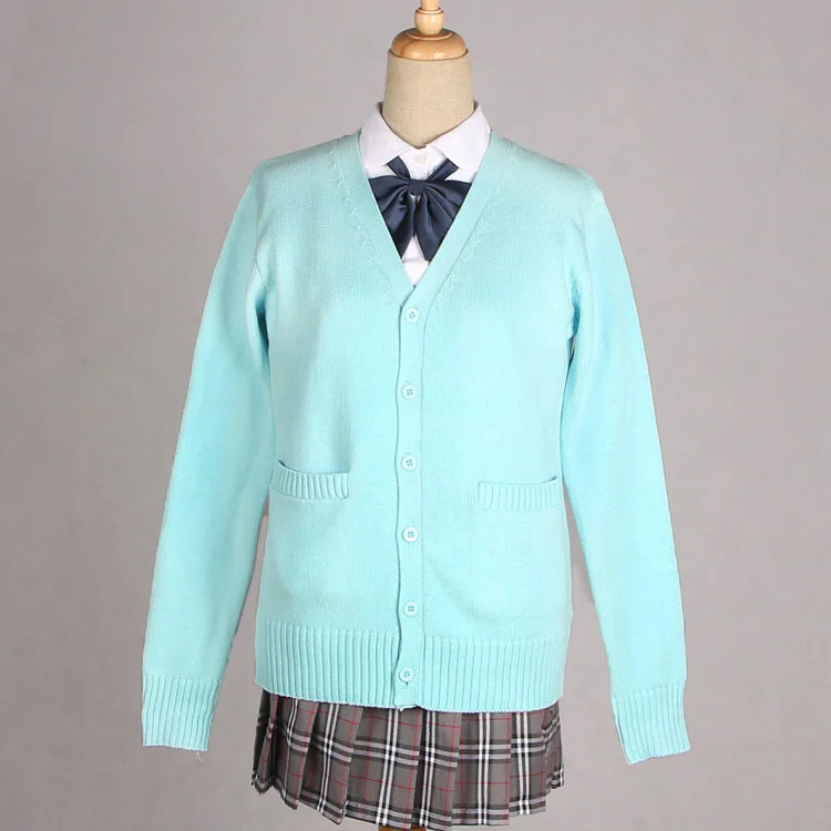 Light blue School JK Uniform Sweater Coat Anime Cosplay Costumes Cardigan Outerwear Sweater 10 Colors Long-sleeved Knitting Coat For Girls - Цвет: Light blue