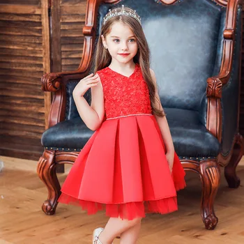 

Kids Dress for Girls 12 Months to 9 Years Sleeveless Pearls Red Purple Princess Costume 1 2 Years Birthdays Party Outfit 1A13D