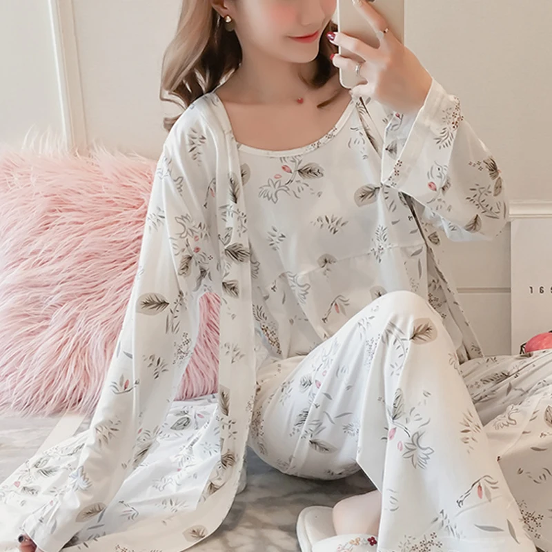 Women pajamas sleepwear 3 pieces Winter pijamas women Furnishing sleepwear Long Sleeves pyjamas women Breathable Homewear