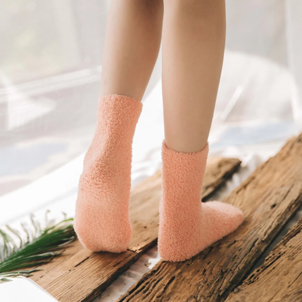 Winter Women Bed Socks Coral Fleece Velvet Middle Tube Floor Warm